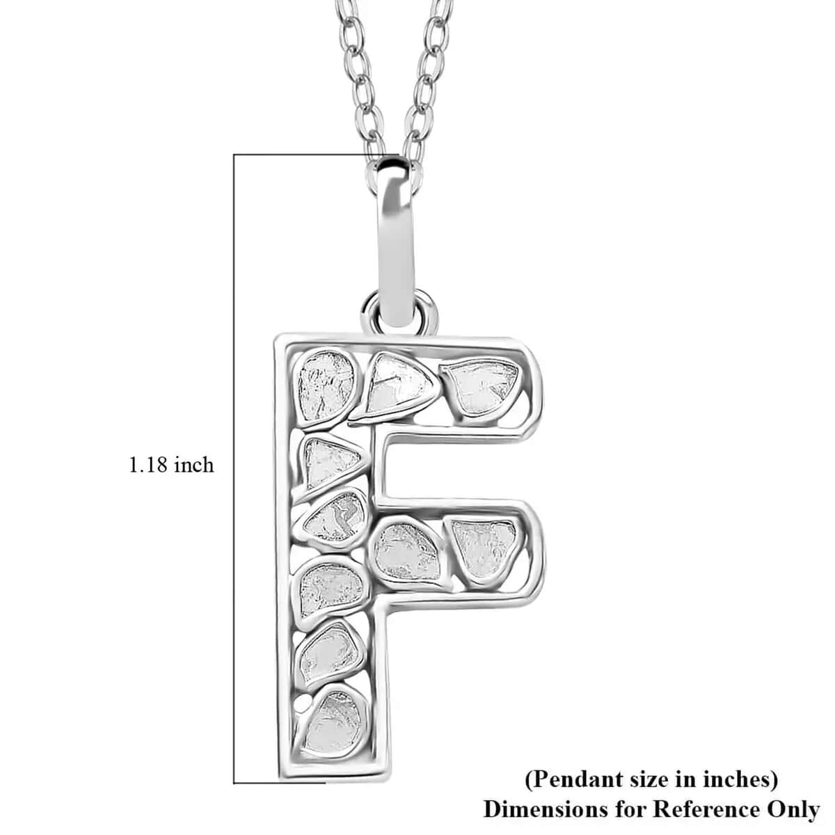 Natural Uncut Polki Diamond Initial F Pendant Necklace  in Platinum Over Sterling Silver 20 Inches 0.50 ctw image number 5