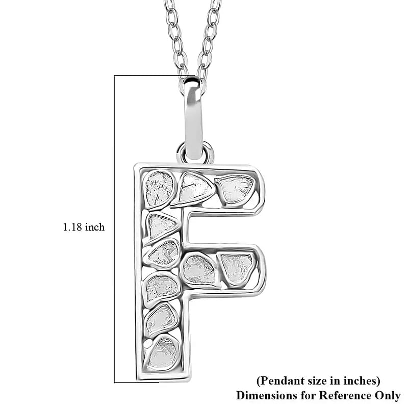 Natural Uncut Polki Diamond 0.50 ctw Initial F Pendant Necklace in Platinum Over Sterling Silver 20 Inches