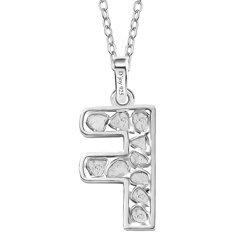 Natural Uncut Polki Diamond 0.50 ctw Initial F Pendant Necklace in Platinum Over Sterling Silver 20 Inches