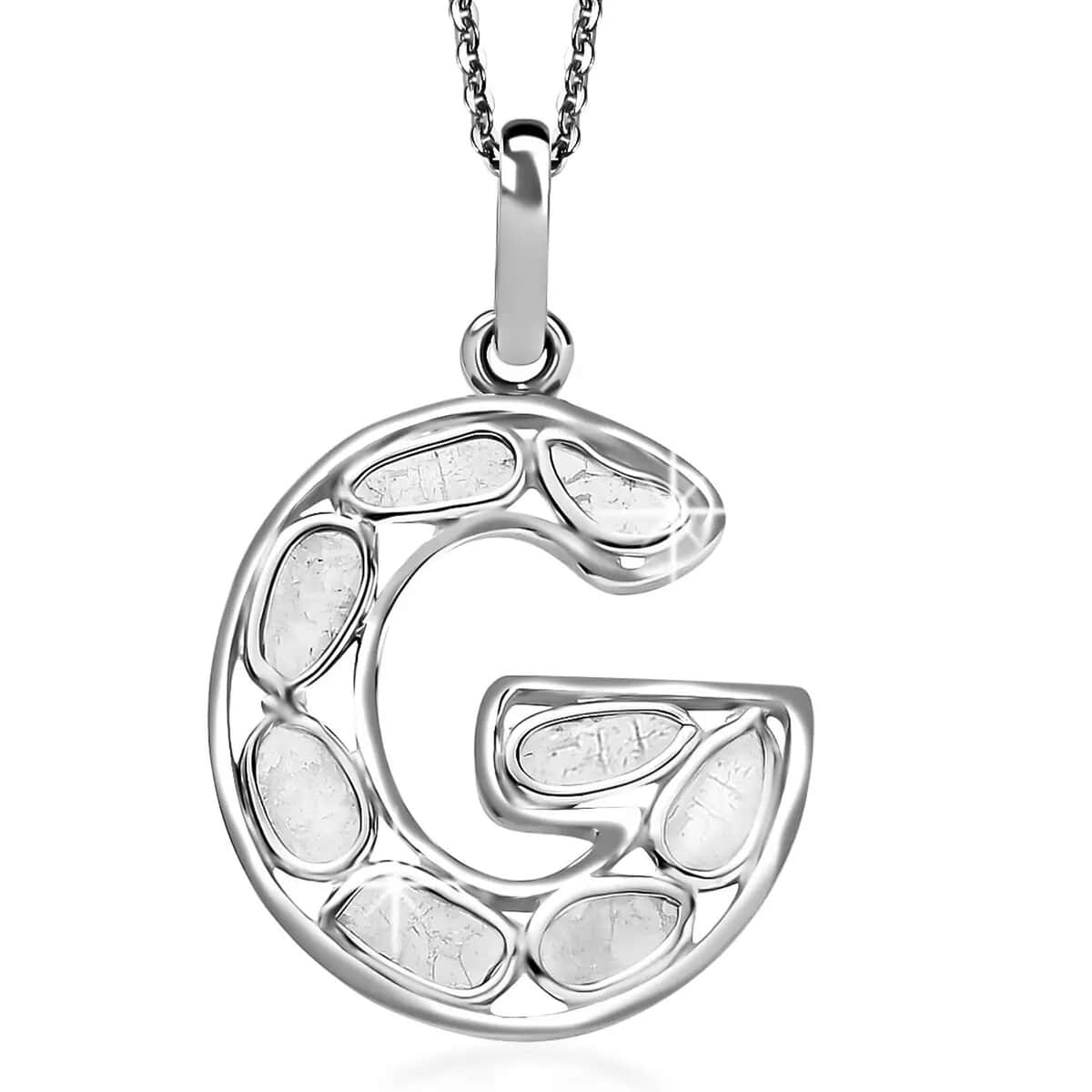 Artisan Crafted Polki Diamond Initial G Pendant Necklace (20 Inches) in Platinum Over Sterling Silver image number 0