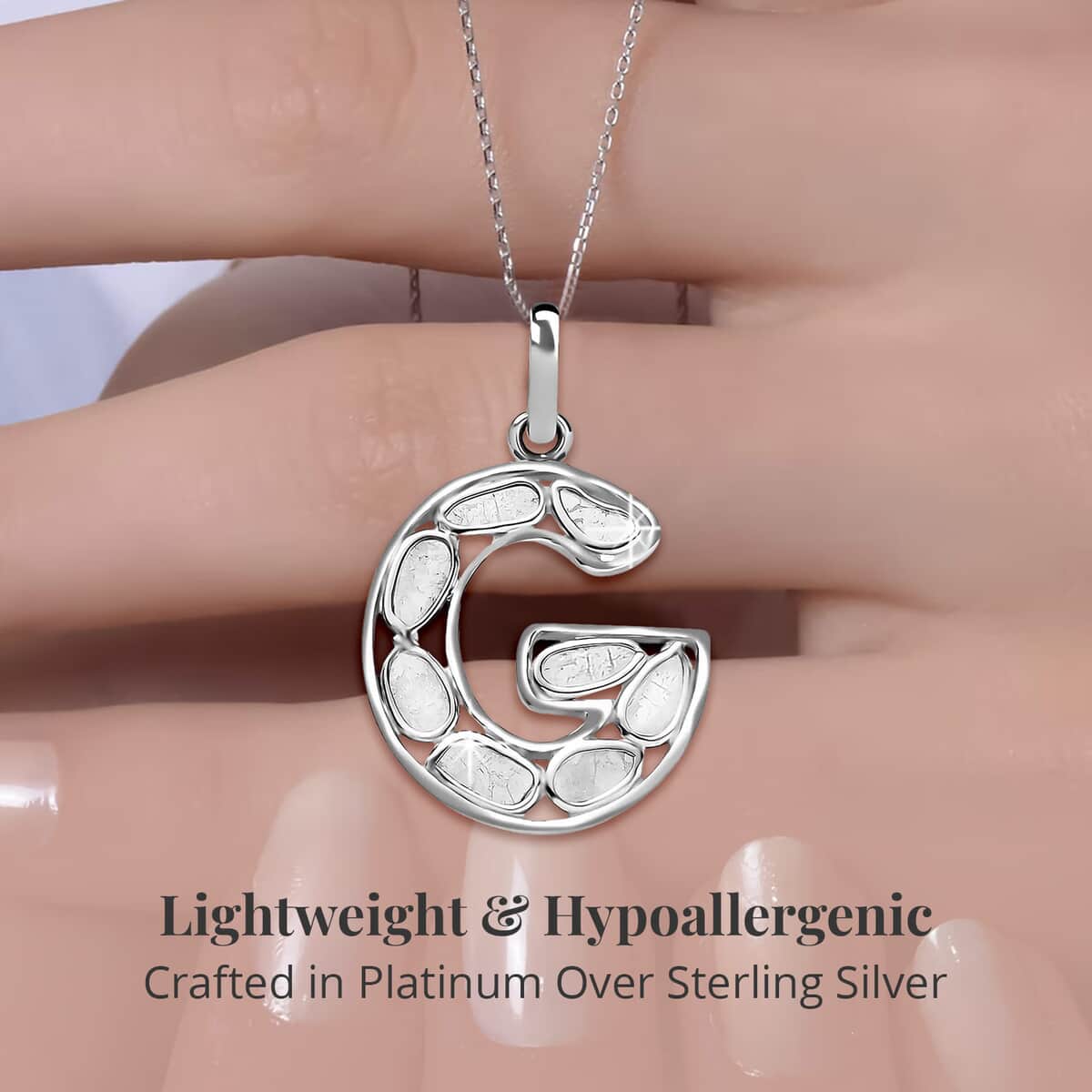 Artisan Crafted Polki Diamond Initial G Pendant Necklace (20 Inches) in Platinum Over Sterling Silver image number 2
