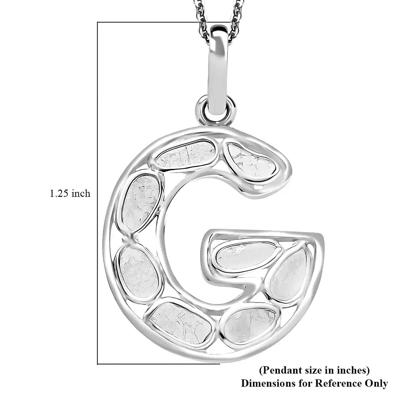 Natural Uncut Polki Diamond Initial G Pendant Necklace  in Platinum Over Sterling Silver 20 Inches 0.50 ctw