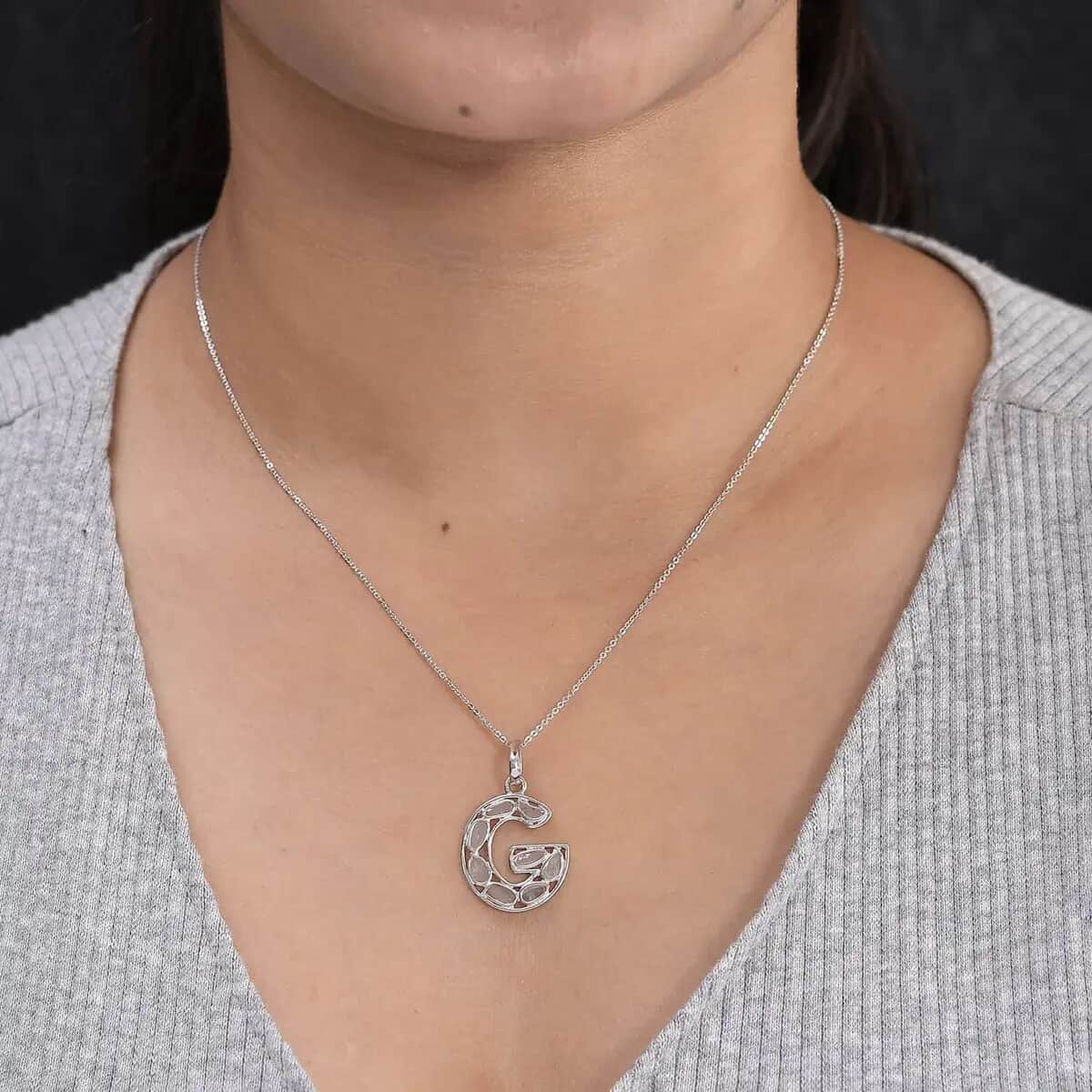 Artisan Crafted Polki Diamond Initial G Pendant Necklace (20 Inches) in Platinum Over Sterling Silver image number 6