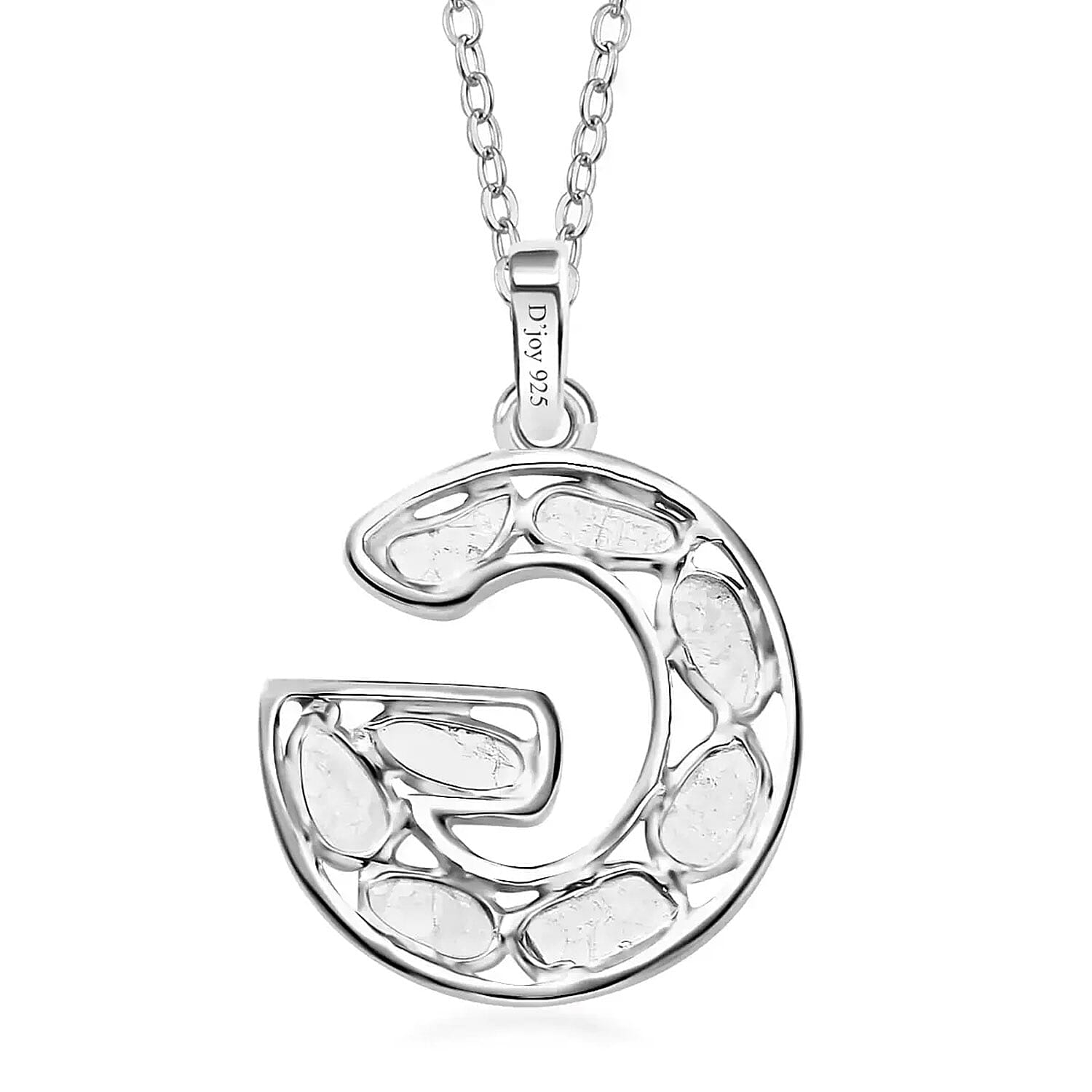 Natural Uncut Polki Diamond Initial G Pendant Necklace  in Platinum Over Sterling Silver 20 Inches 0.50 ctw
