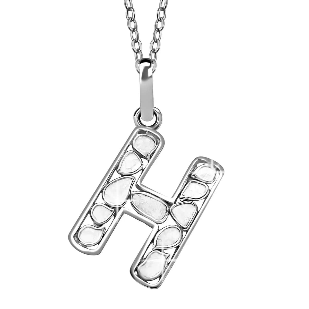 Artisan Crafted Polki Diamond Initial H Pendant Necklace (20 Inches) in Platinum Over Sterling Silver image number 0