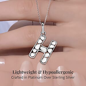 Natural Uncut Polki Diamond 0.50 ctw Initial H Pendant Necklace in Platinum Over Sterling Silver 20 Inches