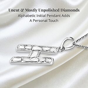 Natural Uncut Polki Diamond 0.50 ctw Initial H Pendant Necklace in Platinum Over Sterling Silver 20 Inches