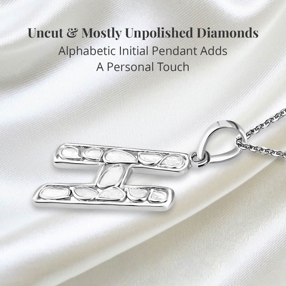 Artisan Crafted Polki Diamond Initial H Pendant Necklace (20 Inches) in Platinum Over Sterling Silver image number 3