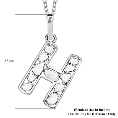 Natural Uncut Polki Diamond 0.50 ctw Initial H Pendant Necklace in Platinum Over Sterling Silver 20 Inches