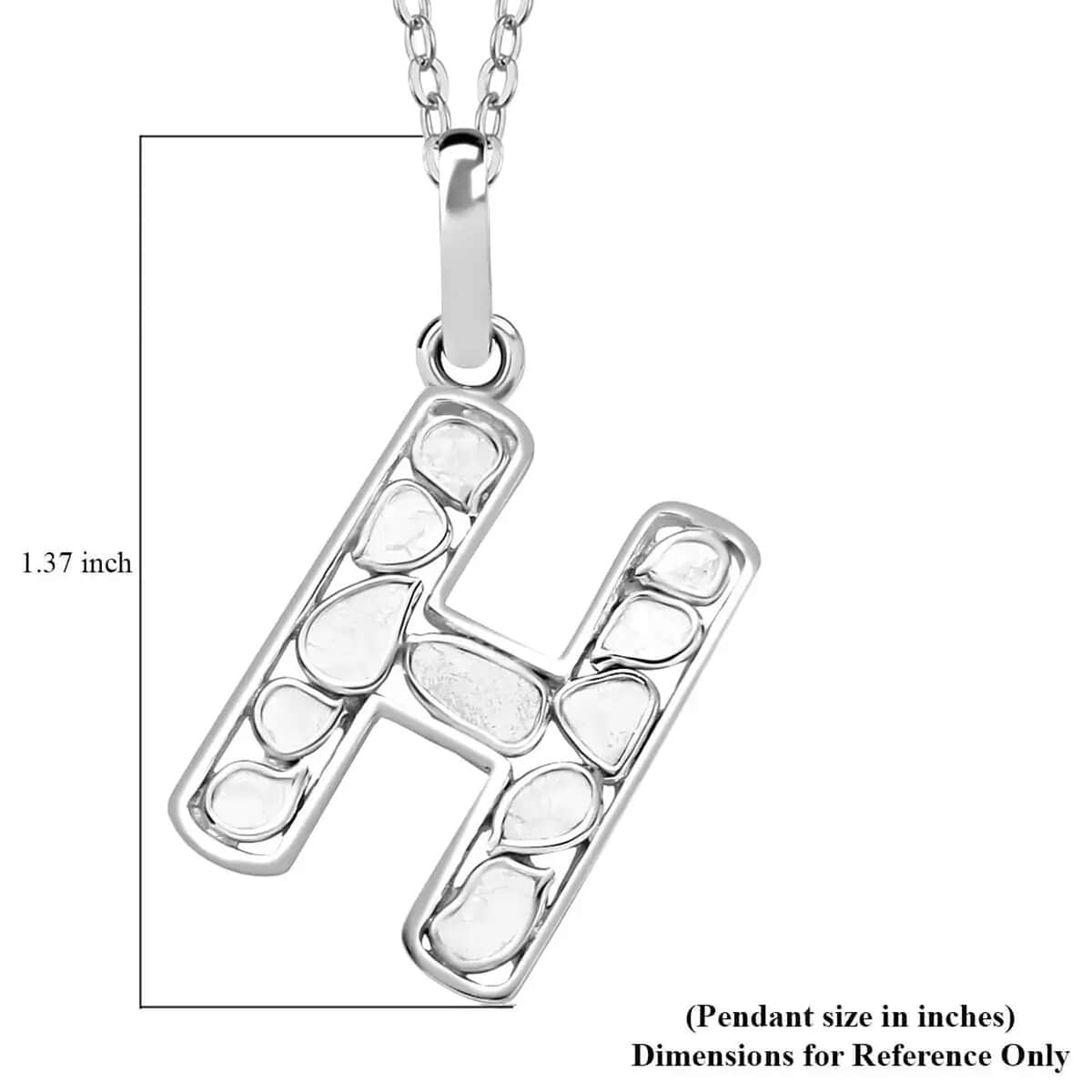 Artisan Crafted Polki Diamond Initial H Pendant Necklace (20 Inches) in Platinum Over Sterling Silver image number 5