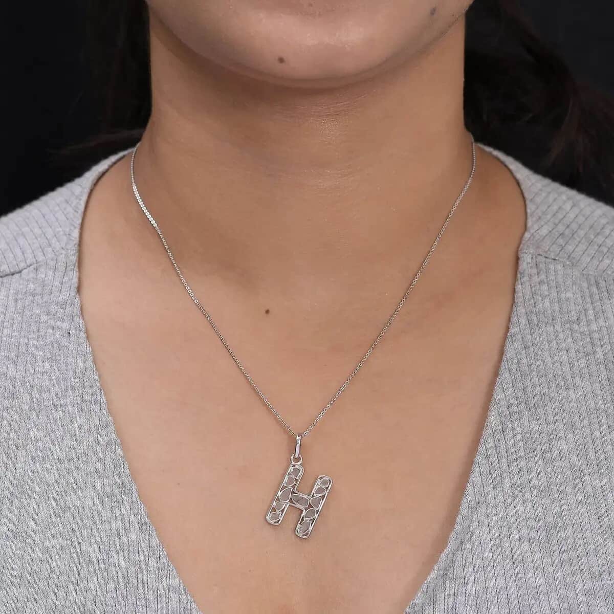 Artisan Crafted Polki Diamond Initial H Pendant Necklace (20 Inches) in Platinum Over Sterling Silver image number 6