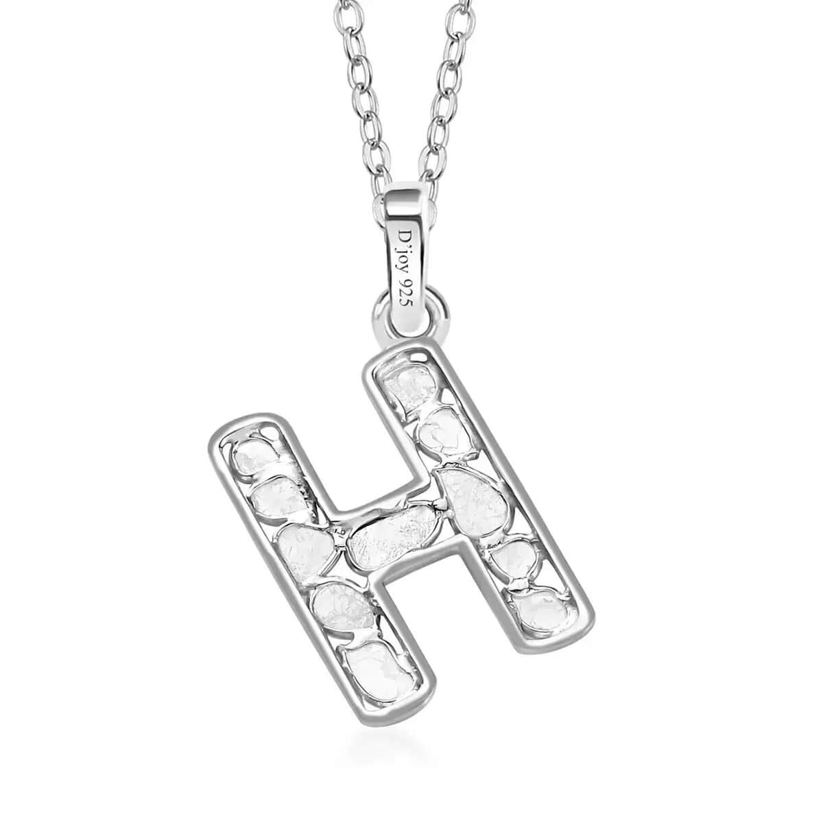 Natural Uncut Polki Diamond Initial H Pendant Necklace  in Platinum Over Sterling Silver 20 Inches 0.50 ctw image number 7