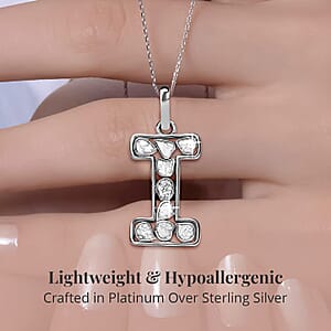 Natural Uncut Polki Diamond 0.50 ctw Initial I Pendant Necklace in Platinum Over Sterling Silver 20 Inches