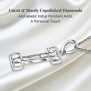 Natural Uncut Polki Diamond 0.50 ctw Initial I Pendant Necklace in Platinum Over Sterling Silver 20 Inches