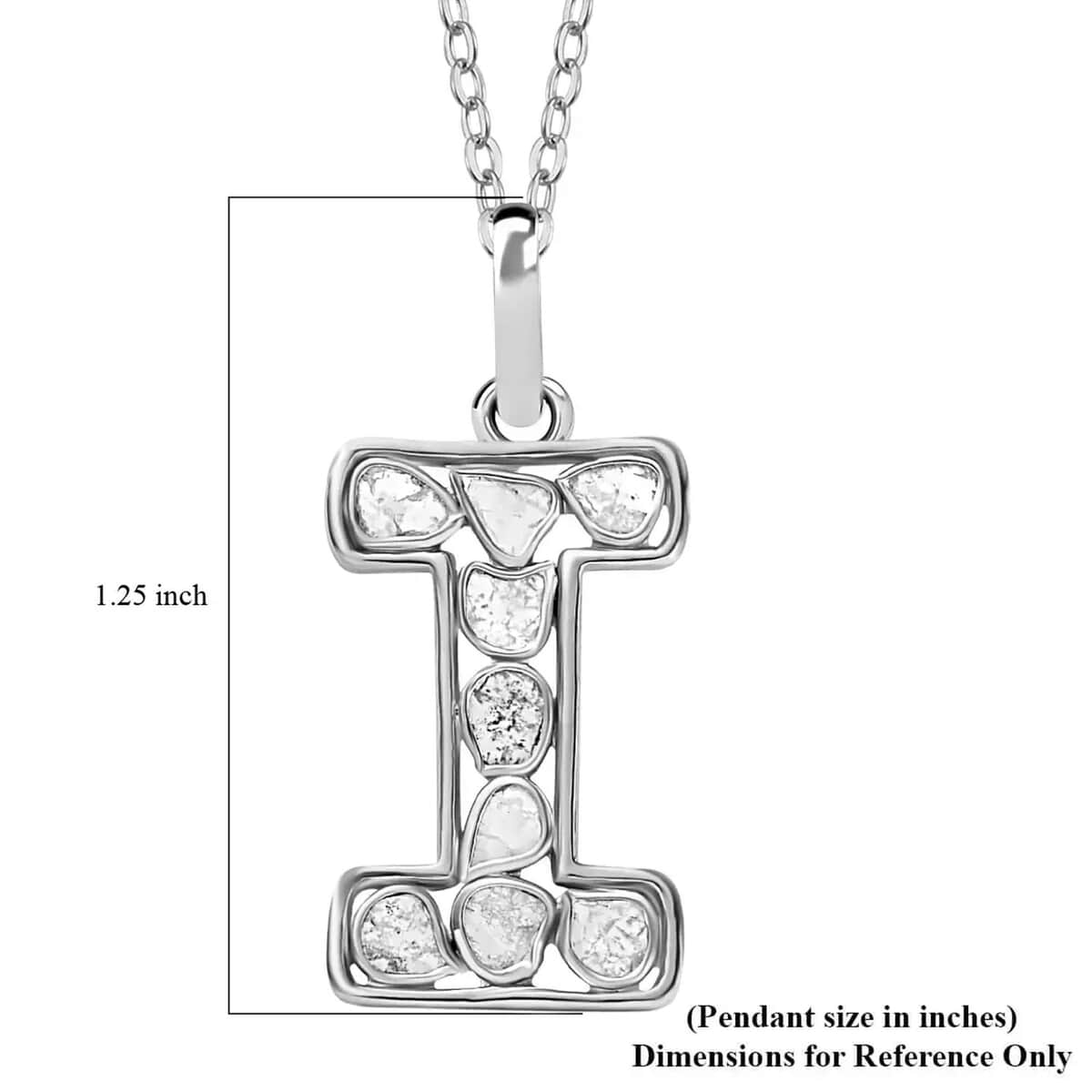 Artisan Crafted Polki Diamond Initial I Pendant Necklace (20 Inches) in Platinum Over Sterling Silver image number 5