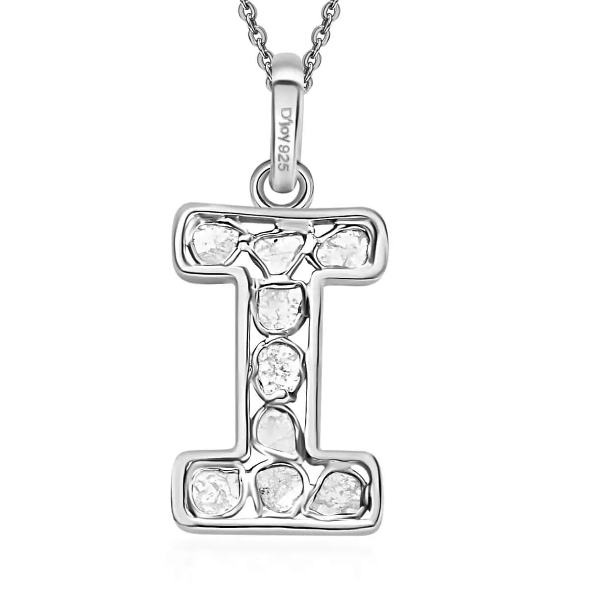 Natural Uncut Polki Diamond Initial I Pendant Necklace (20 Inches) in Platinum Over Sterling Silver image number 7