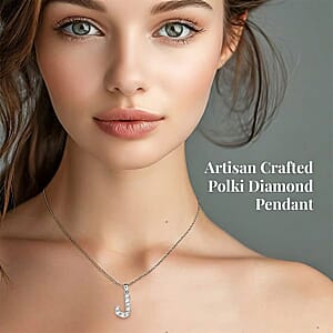 Natural Uncut Polki Diamond 0.50 ctw Initial J Pendant Necklace in Platinum Over Sterling Silver 20 Inches