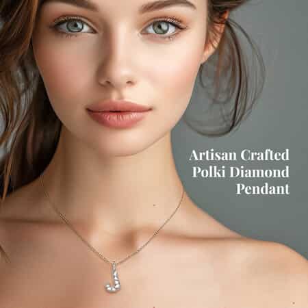 Artisan Crafted Polki Diamond Initial J Pendant Necklace (20 Inches) in Platinum Over Sterling Silver image number 1