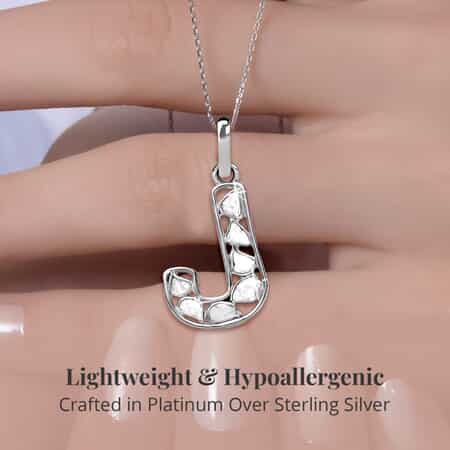 Artisan Crafted Polki Diamond Initial J Pendant Necklace (20 Inches) in Platinum Over Sterling Silver image number 2