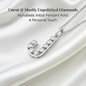 Natural Uncut Polki Diamond 0.50 ctw Initial J Pendant Necklace in Platinum Over Sterling Silver 20 Inches