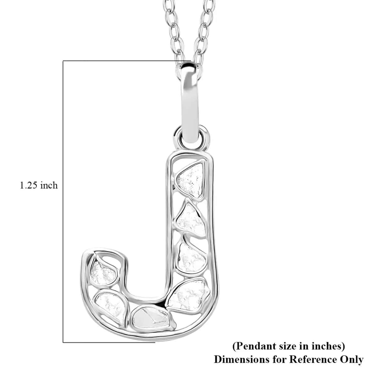 Artisan Crafted Polki Diamond Initial J Pendant Necklace (20 Inches) in Platinum Over Sterling Silver image number 5