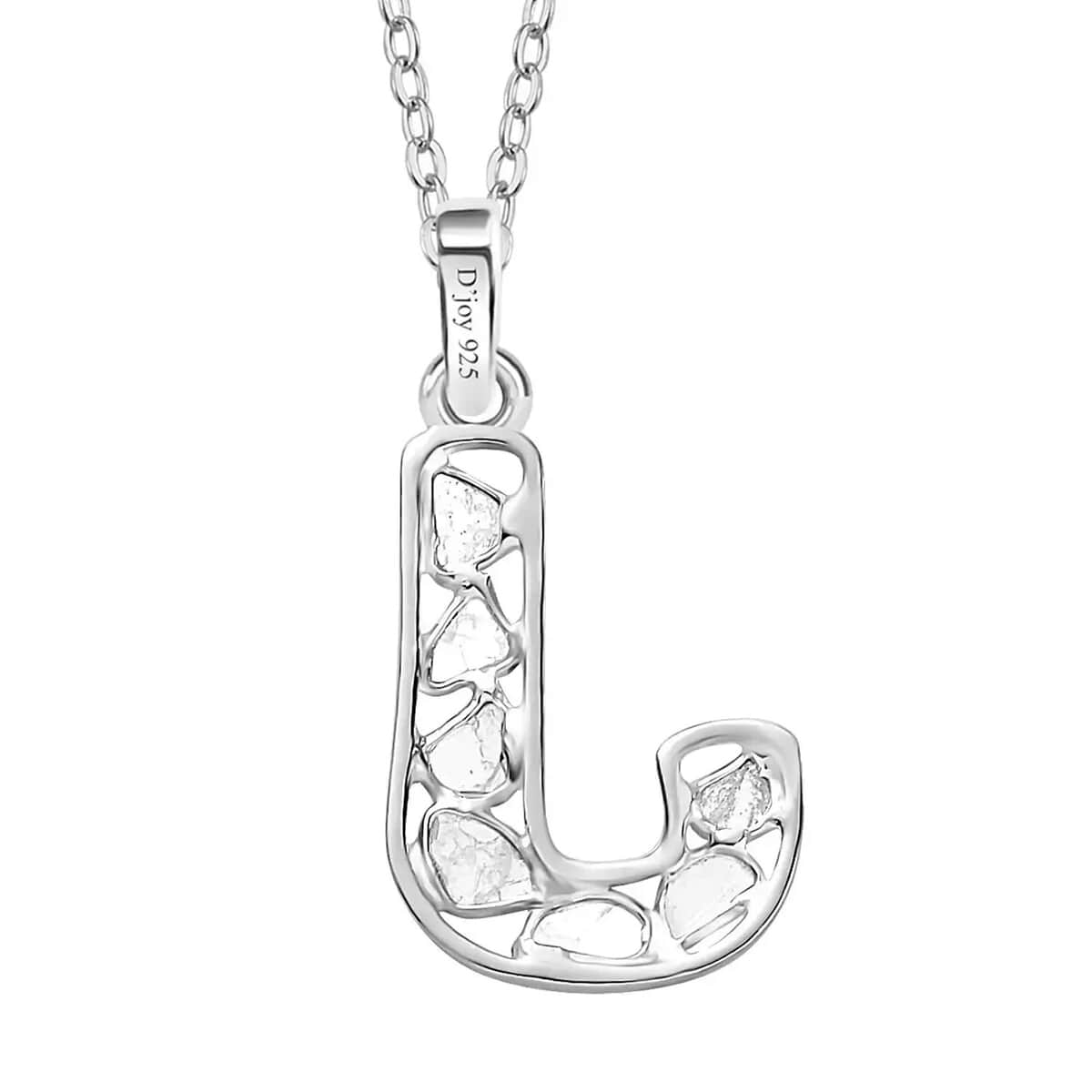 Natural Uncut Polki Diamond Initial J Pendant Necklace (20 Inches) in Platinum Over Sterling Silver image number 7