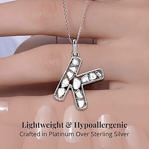 Natural Uncut Polki Diamond 0.50 ctw Initial K Pendant Necklace in Platinum Over Sterling Silver 20 Inches