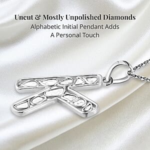 Natural Uncut Polki Diamond 0.50 ctw Initial K Pendant Necklace in Platinum Over Sterling Silver 20 Inches
