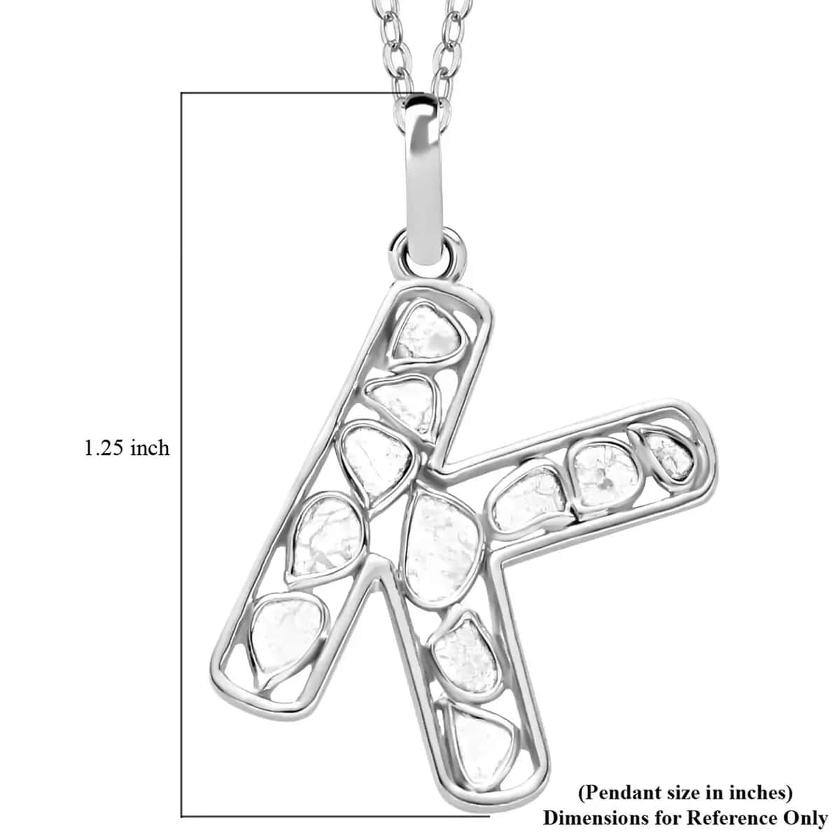 Natural Uncut Polki Diamond Initial K Pendant Necklace (20 Inches) in Platinum Over Sterling Silver image number 5