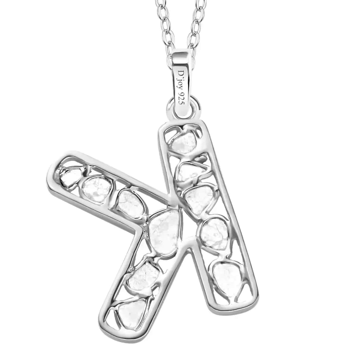 Natural Uncut Polki Diamond Initial K Pendant Necklace  in Platinum Over Sterling Silver 20 Inches 0.50 ctw image number 7