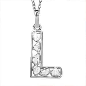Natural Uncut Polki Diamond Initial L Pendant Necklace  in Platinum Over Sterling Silver 20 Inches 0.50 ctw