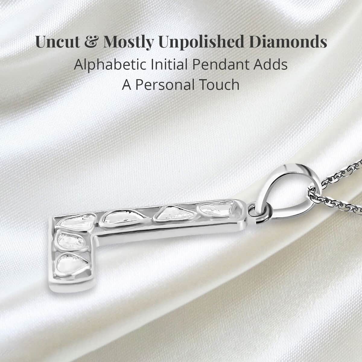 Natural Uncut Polki Diamond 0.50 ctw Initial L Pendant Necklace in Platinum Over Sterling Silver 20 Inches image number 3