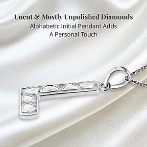 Natural Uncut Polki Diamond 0.50 ctw Initial L Pendant Necklace in Platinum Over Sterling Silver 20 Inches