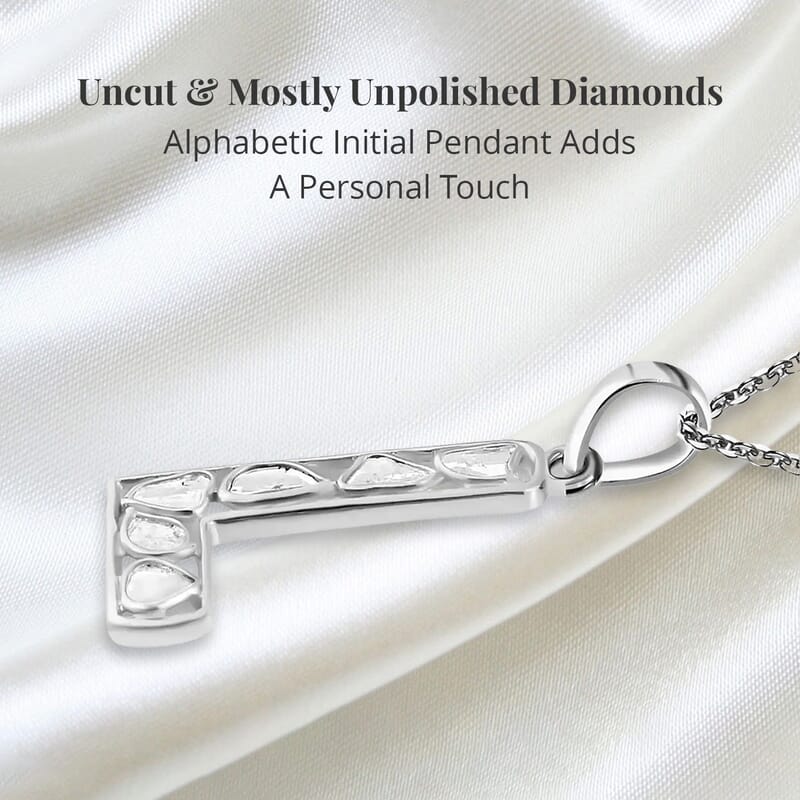 Natural Uncut Polki Diamond 0.50 ctw Initial L Pendant Necklace in Platinum Over Sterling Silver 20 Inches