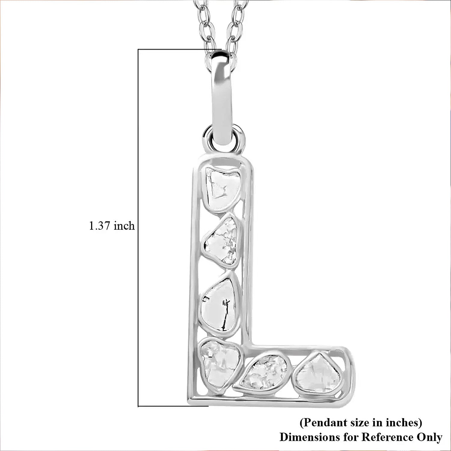 Natural Uncut Polki Diamond 0.50 ctw Initial L Pendant Necklace in Platinum Over Sterling Silver 20 Inches