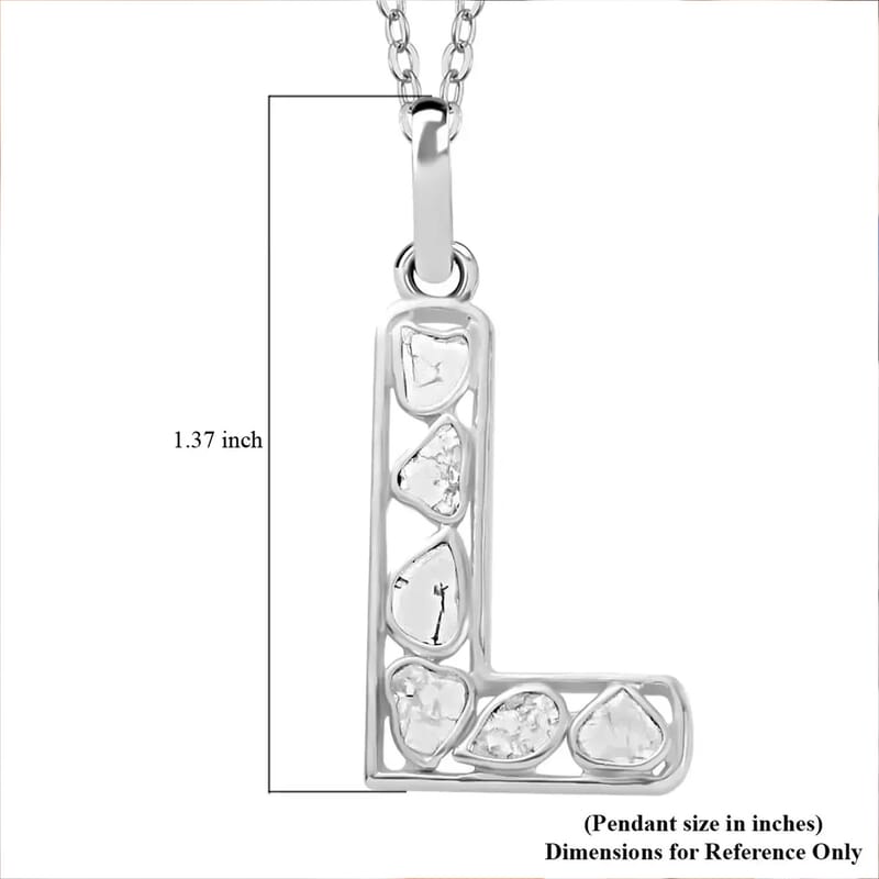 Natural Uncut Polki Diamond 0.50 ctw Initial L Pendant Necklace in Platinum Over Sterling Silver 20 Inches