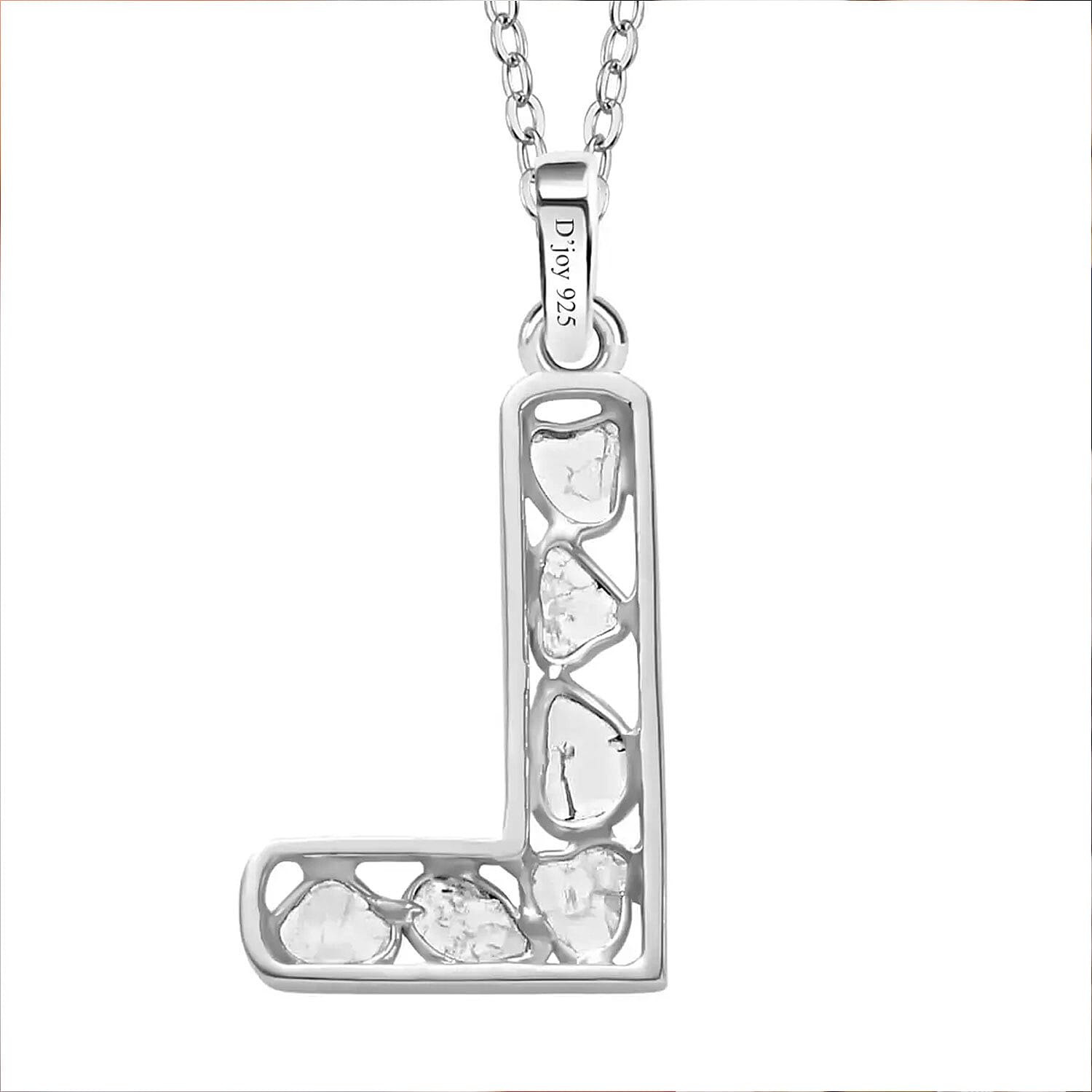 Natural Uncut Polki Diamond 0.50 ctw Initial L Pendant Necklace in Platinum Over Sterling Silver 20 Inches