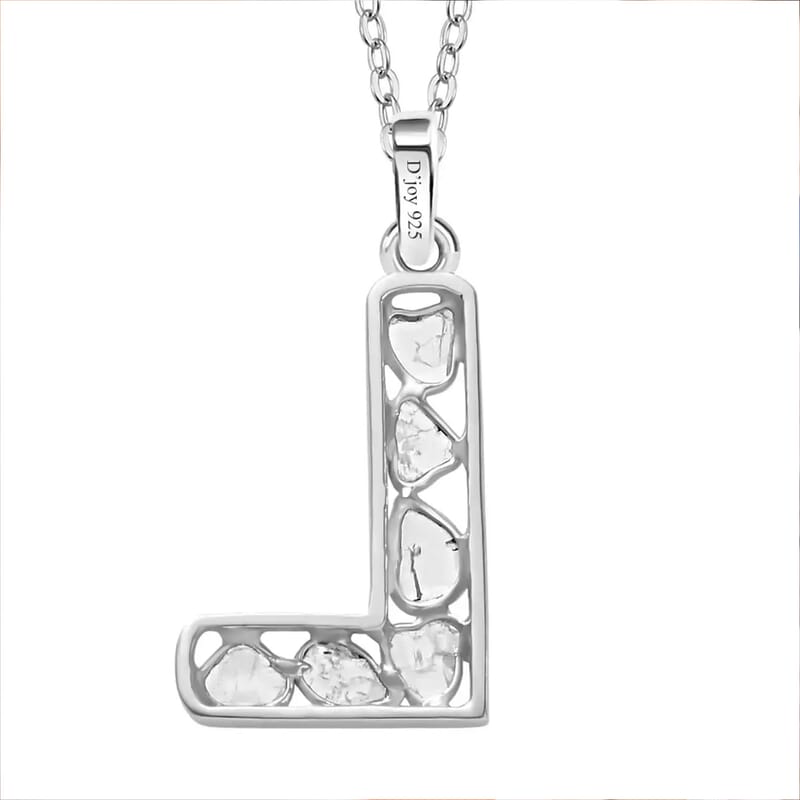 Natural Uncut Polki Diamond 0.50 ctw Initial L Pendant Necklace in Platinum Over Sterling Silver 20 Inches