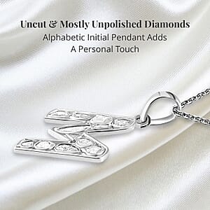 Natural Uncut Polki Diamond 0.50 ctw Initial M Pendant Necklace in Platinum Over Sterling Silver 20 Inches
