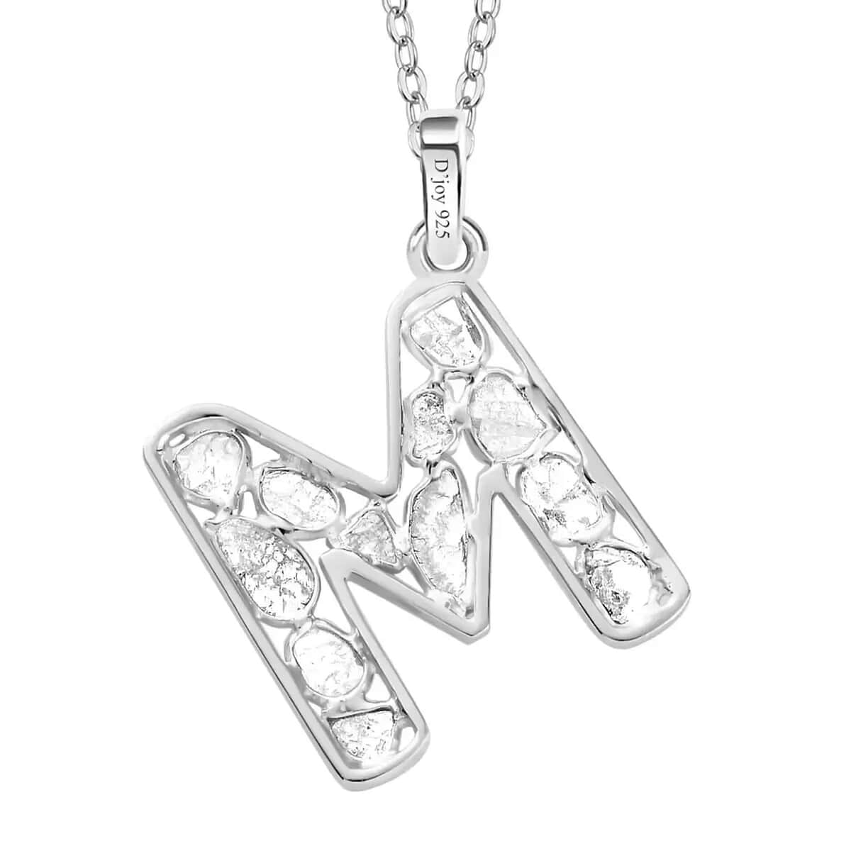 Natural Uncut Polki Diamond Initial M Pendant Necklace (20 Inches) in Platinum Over Sterling Silver image number 7