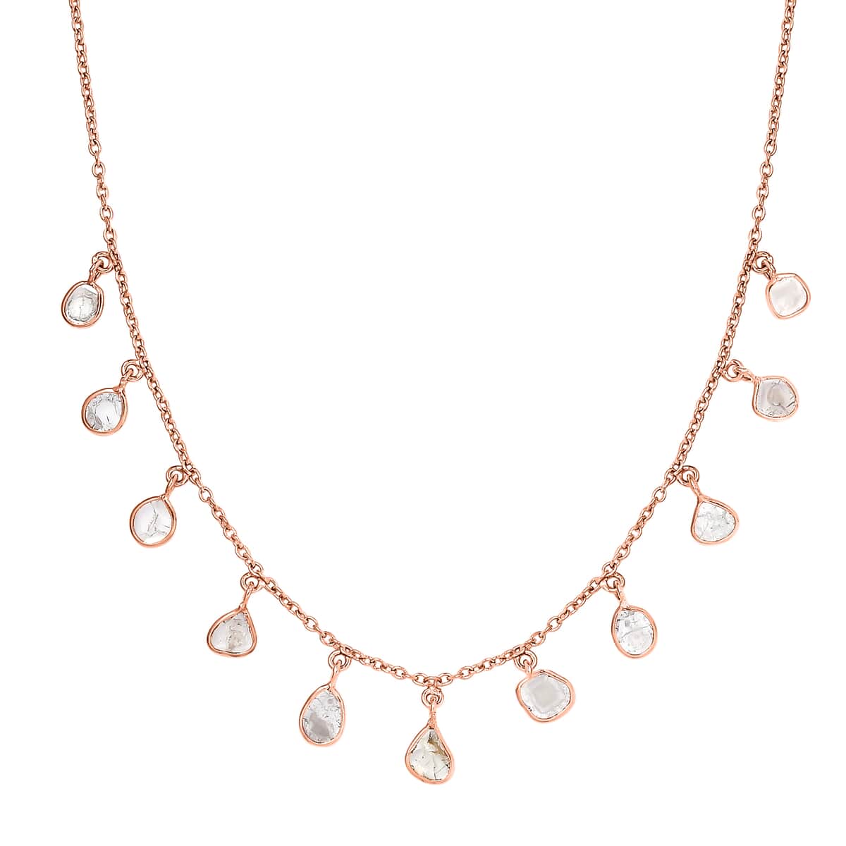 Artisan Crafted Polki Diamond Dainty Drop Station Necklace 18-20 Inches in 14K Rose Gold Over Sterling Silver 2.00 ctw image number 0