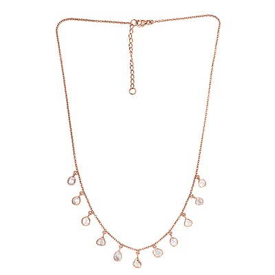 Artisan Crafted Polki Diamond Dainty Drop Station Necklace 18-20 Inches in 14K Rose Gold Over Sterling Silver 2.00 ctw