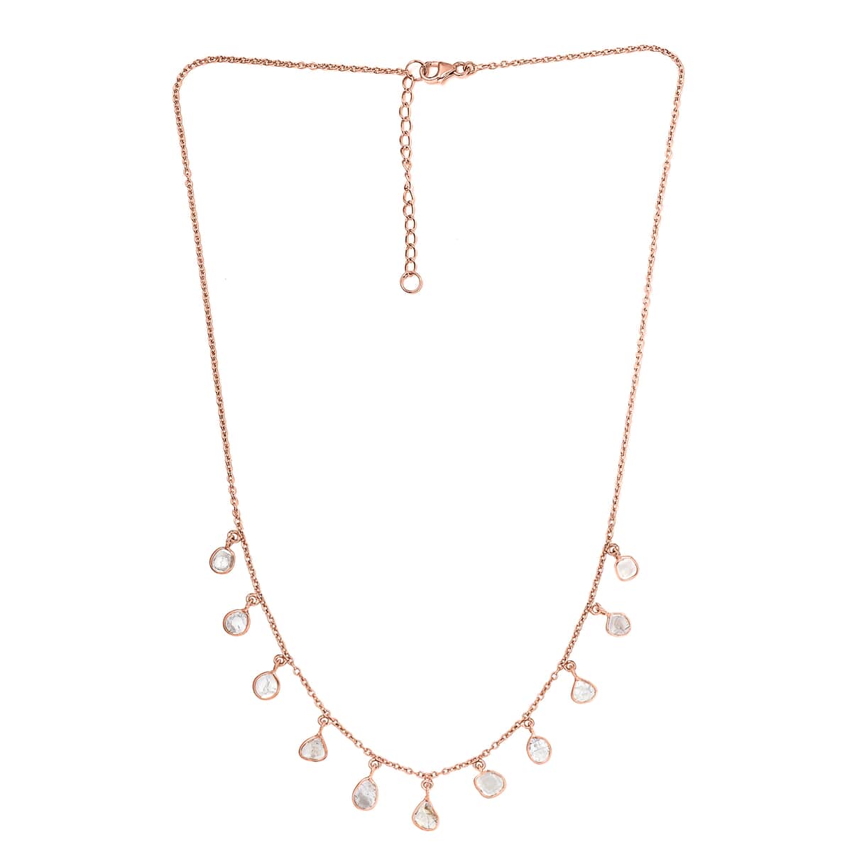 Artisan Crafted Polki Diamond Dainty Drop Station Necklace 18-20 Inches in 14K Rose Gold Over Sterling Silver 2.00 ctw image number 3