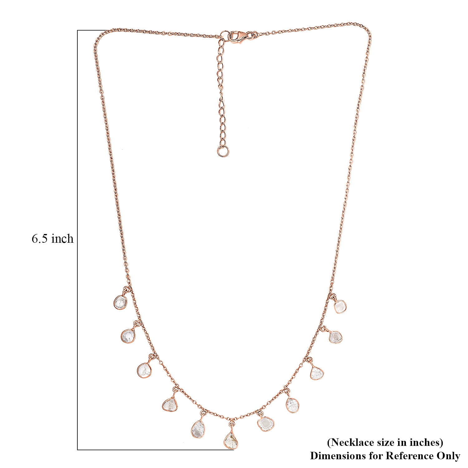 Artisan Crafted Polki Diamond Dainty Drop Station Necklace 18-20 Inches in 14K Rose Gold Over Sterling Silver 2.00 ctw