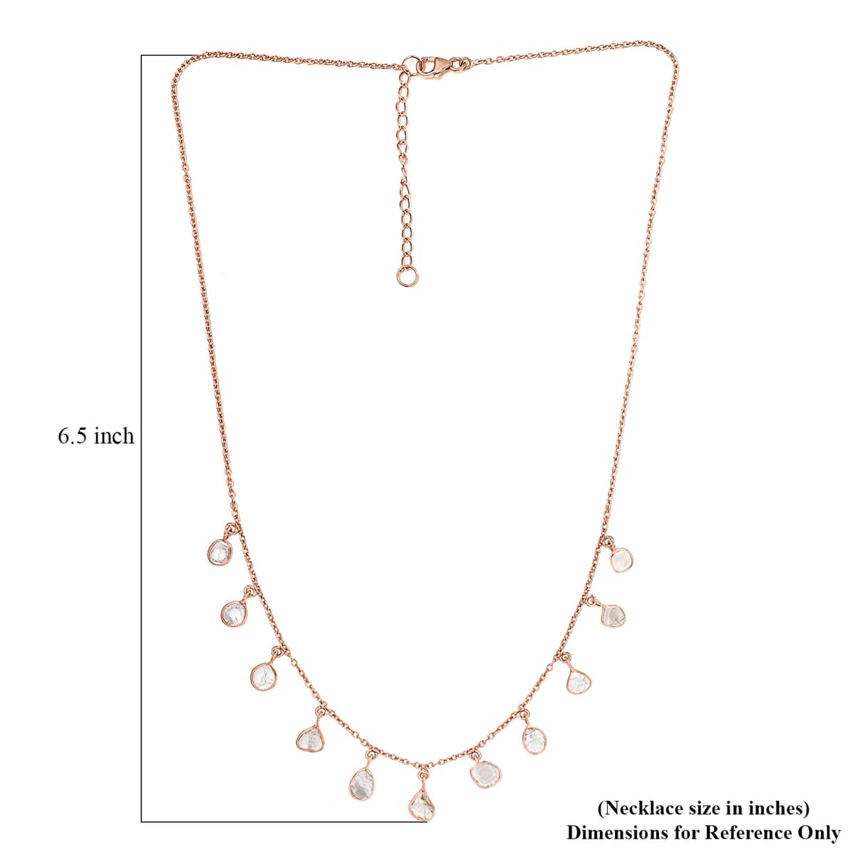 Artisan Crafted Polki Diamond Dainty Drop Station Necklace 18-20 Inches in 14K Rose Gold Over Sterling Silver 2.00 ctw image number 5