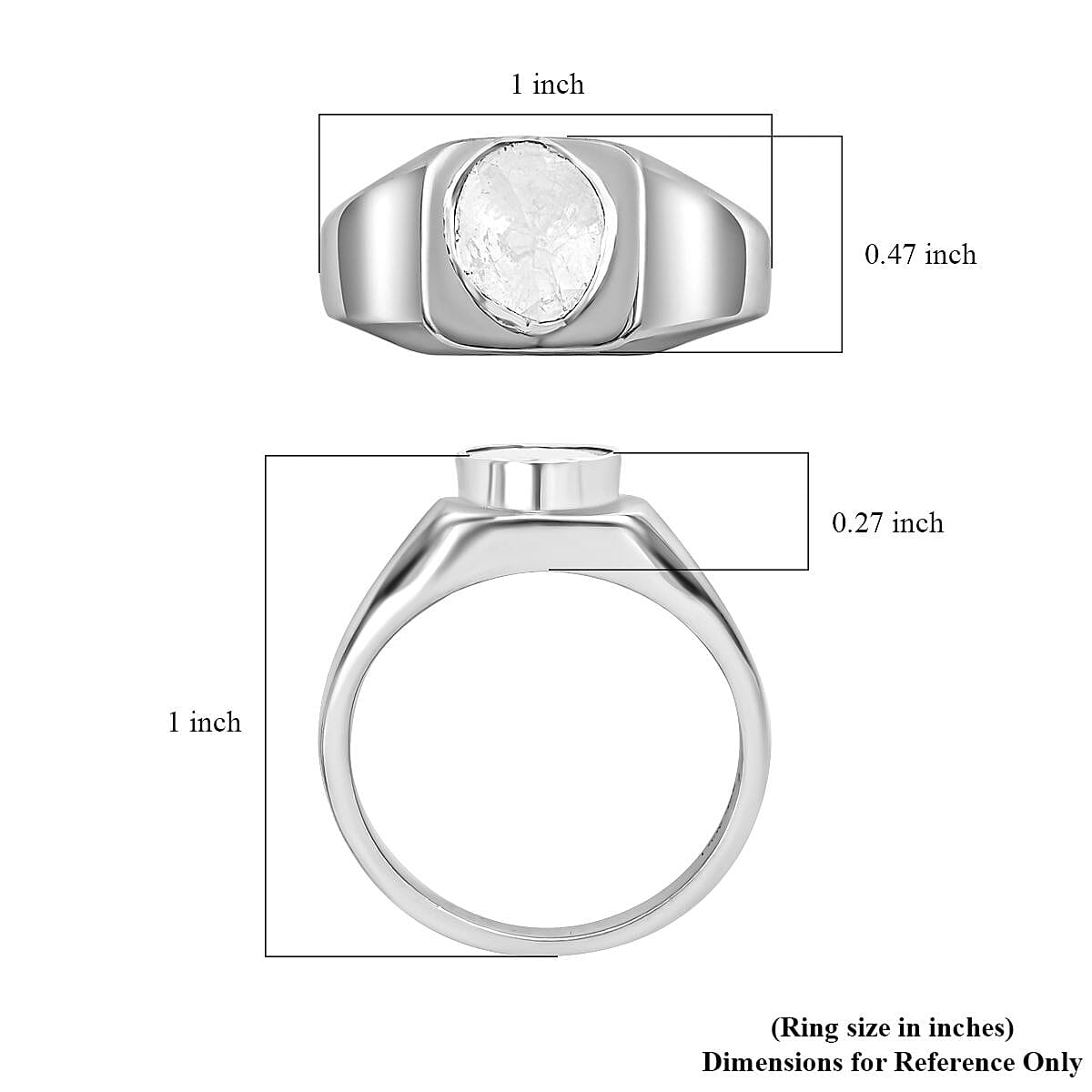 Polki Diamond Men's Ring in Platinum Over Sterling Silver (Size 10.0) 0.50 ctw