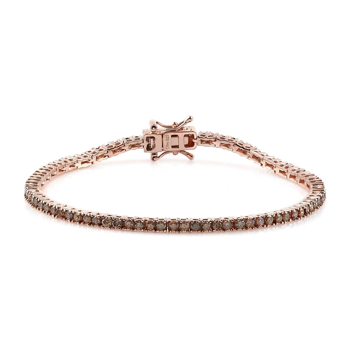 Natural Champagne Diamond Tennis Bracelet in Vermeil Rose Gold Over Sterling Silver (7.25 In) 3.00 ctw image number 0