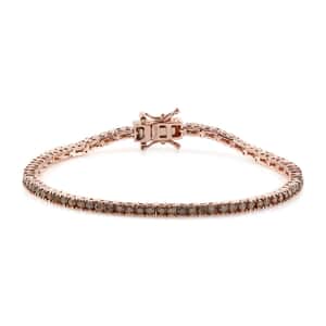 Natural Champagne Diamond Tennis Bracelet in Vermeil Rose Gold Over Sterling Silver (7.25 In) 3.00 ctw