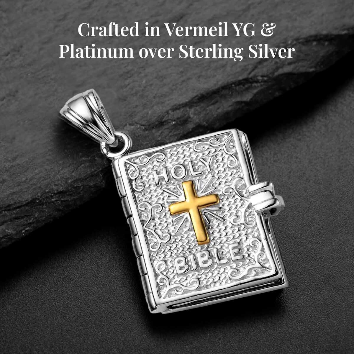 Holy Cross Pendant in Vermeil Yellow Gold and Platinum Over Sterling Silver, Silver Fashion Pendant, Bible Verses Pendant 7.30 Grams image number 5