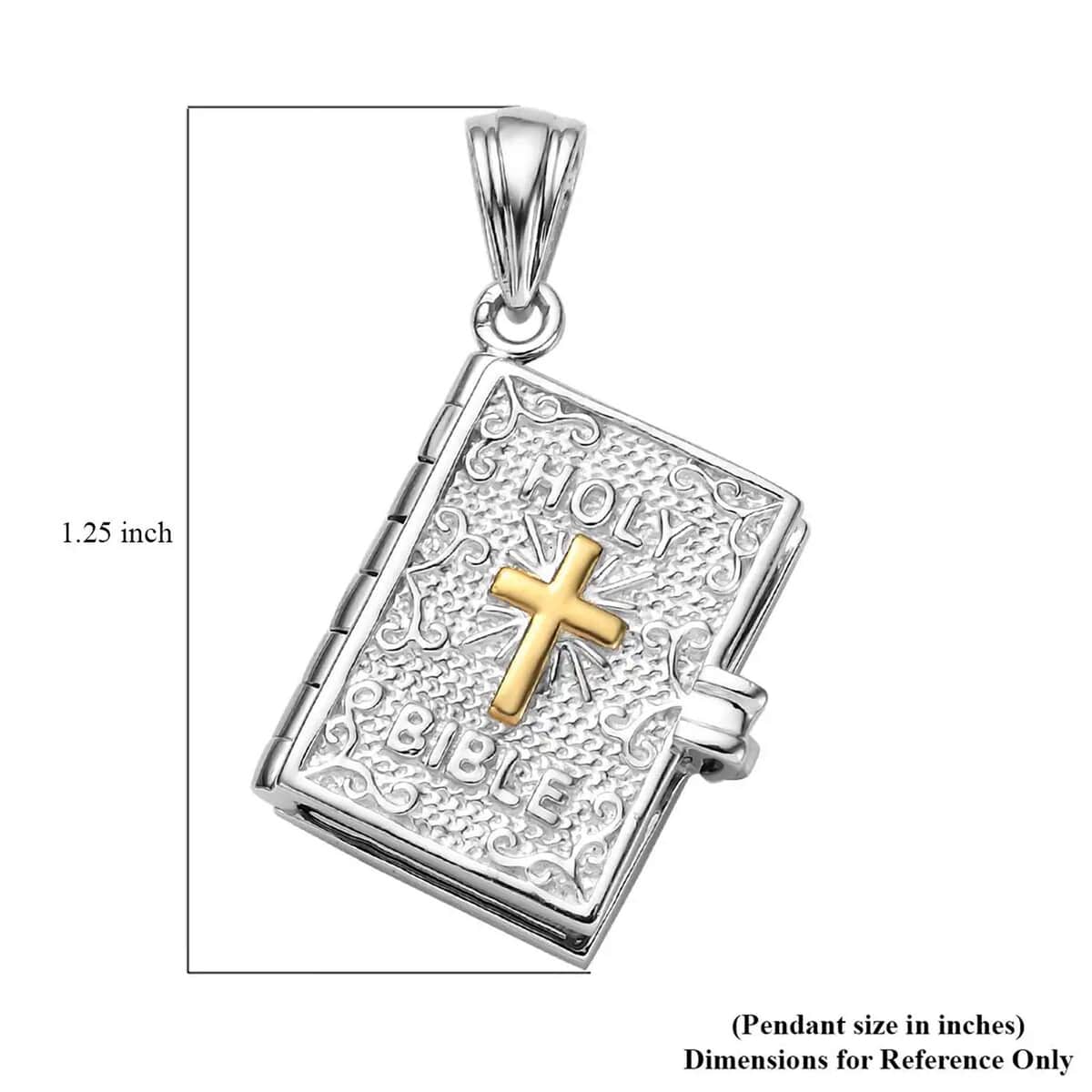 Holy Cross Pendant in Vermeil Yellow Gold and Platinum Over Sterling Silver, Silver Fashion Pendant, Bible Verses Pendant 7.30 Grams image number 7